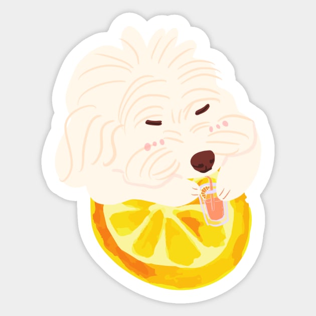 Maltipoo Drinking Orange Juice Sticker by PatternbyNOK